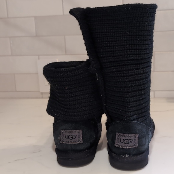 Kids Ugg Classic Cardy Knit Button Up Boots Tall Black Size 3 - Picture 4 of 6